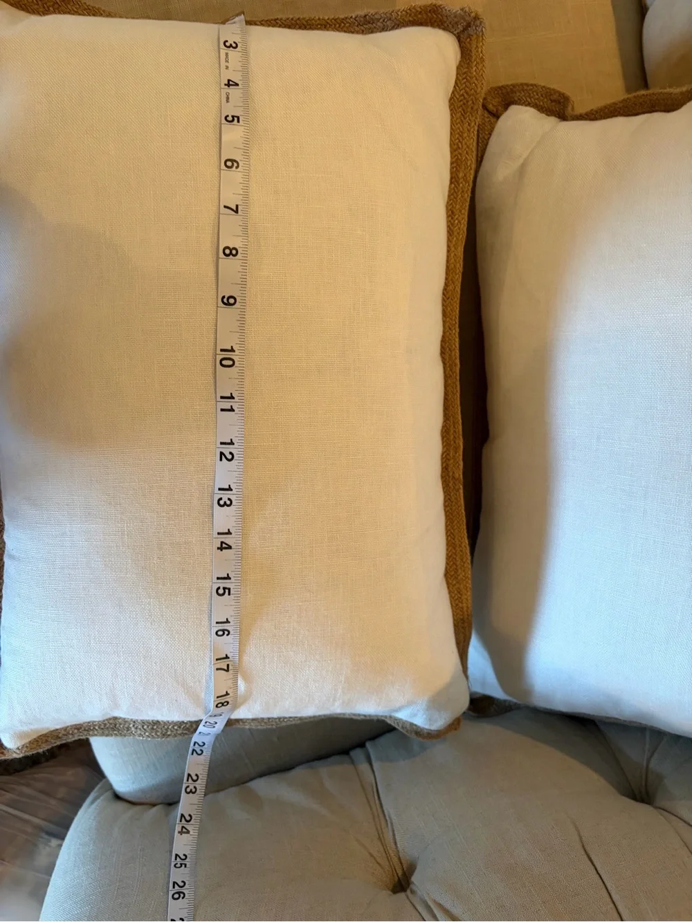 EUC Canaan Company pair of Throw Pillows jute Braid Trim white see pictures